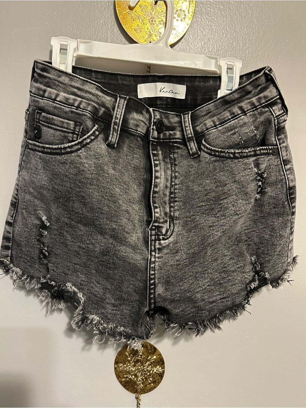 KanCan Black Mineral Wash Frayed high waisted Denim Shorts